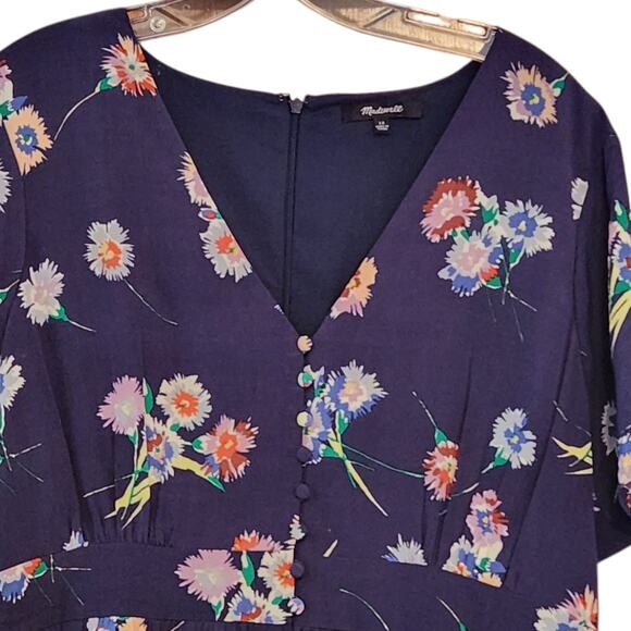 Madewell Silk Floral Mini Dress, button-front, tie-sleeve, retro-fit, size 12 - Picture 7 of 15